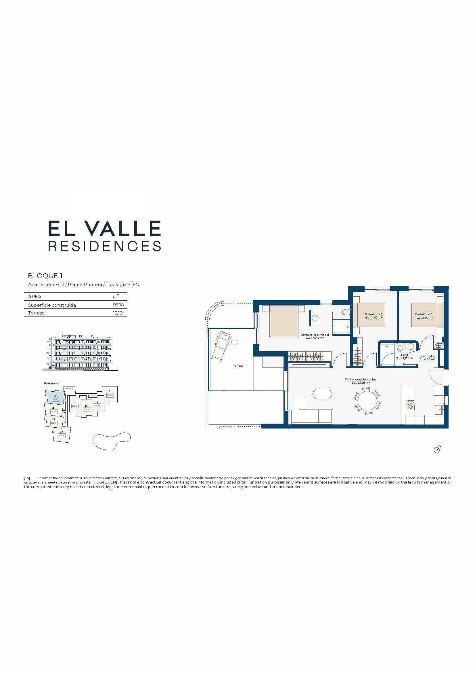 Stunning New Build Three Bedroom First Floor Apartments in El Valle Golf Resort.  Ready Summer 2027. - floor plan 1