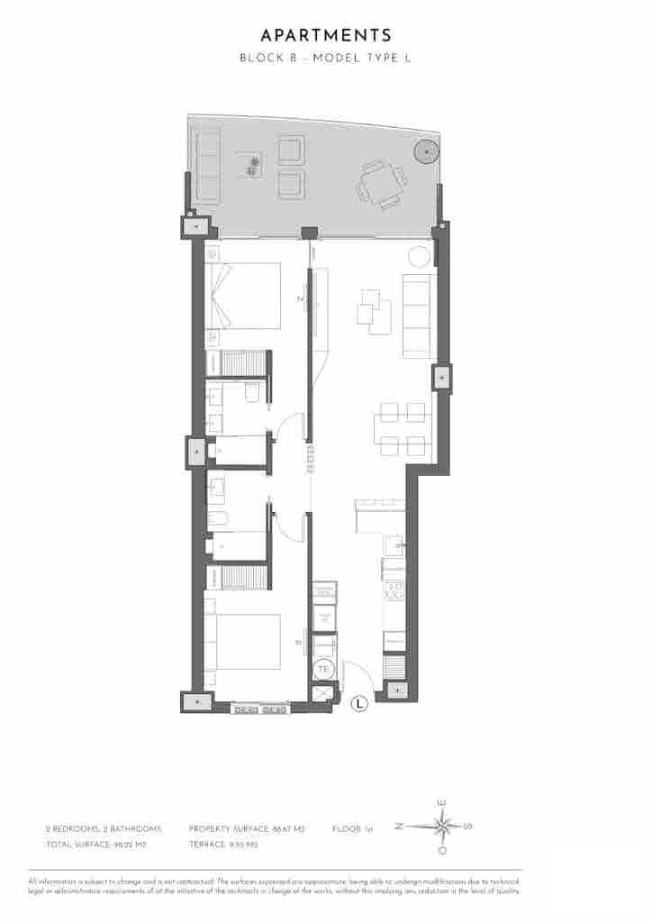 Ready Sept 2026.  Beautiful Frontline Sea View Apartments with Communal Pool, Gym and Sauna in La Manga del Mar Menor - floor plan 2