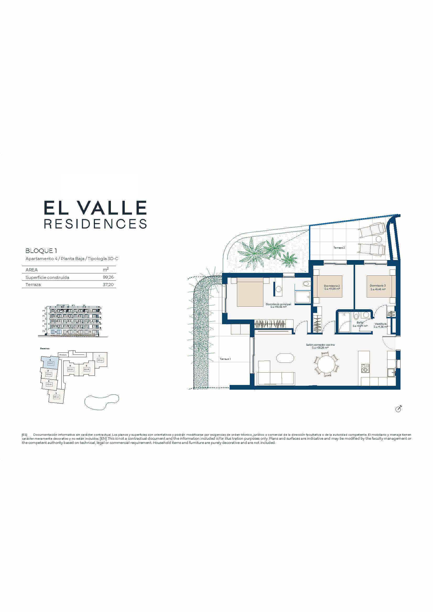 Stunning New Build 3 Bedroom Ground Floor Apartments in El Valle Golf Resort.  Ready Summer 2027. - floor plan 1