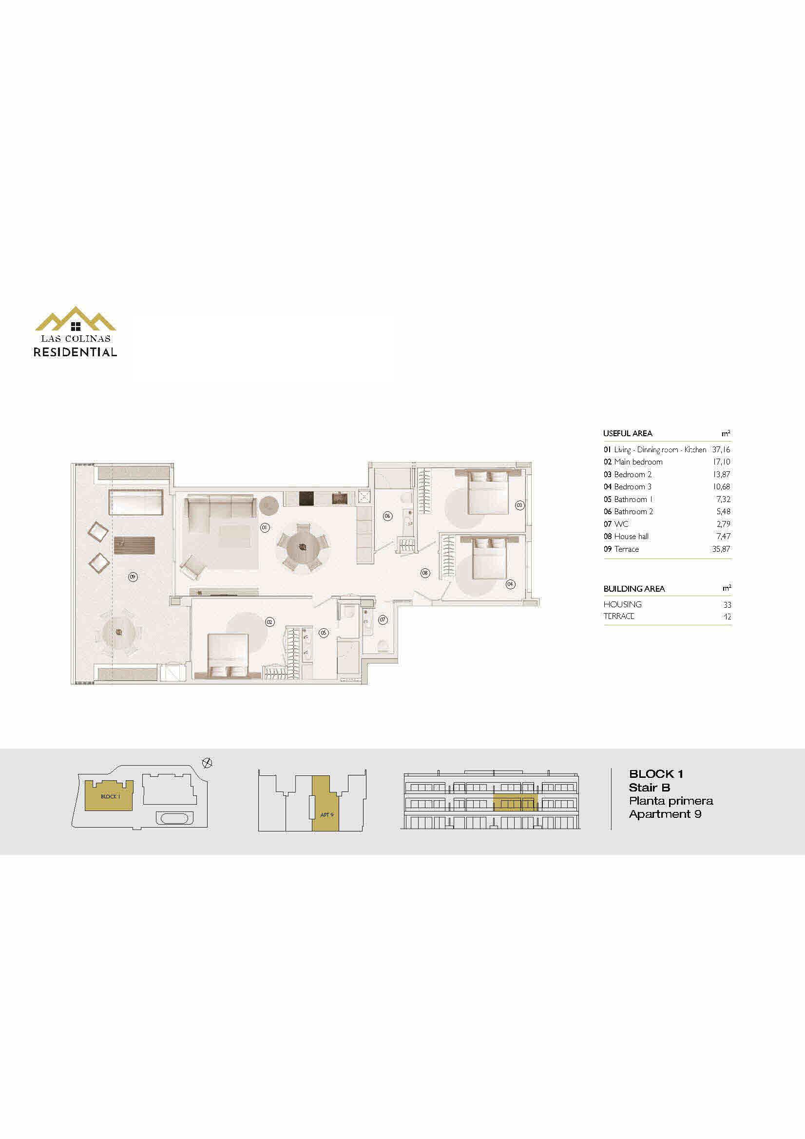 READY MAY 2027. Beautiful First Floor Apartments with Sun Terrace, Golf &amp; Sea Views in Las Colinas Golf &amp; Country Club - floor plan 3