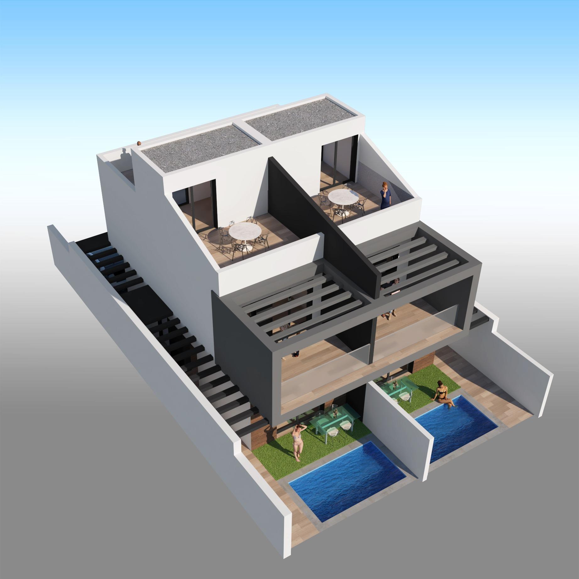 Modern semi-detached villas with private pool near the sea in santiago de la ribera
