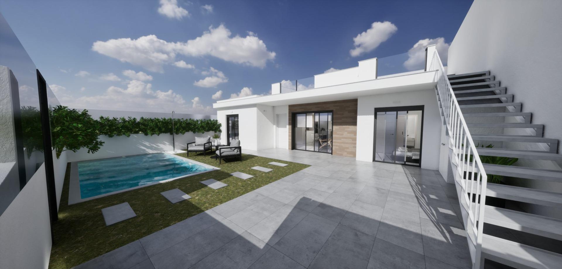 New build semidetached corner villas for sale in torre pacheco with private pool and solarium