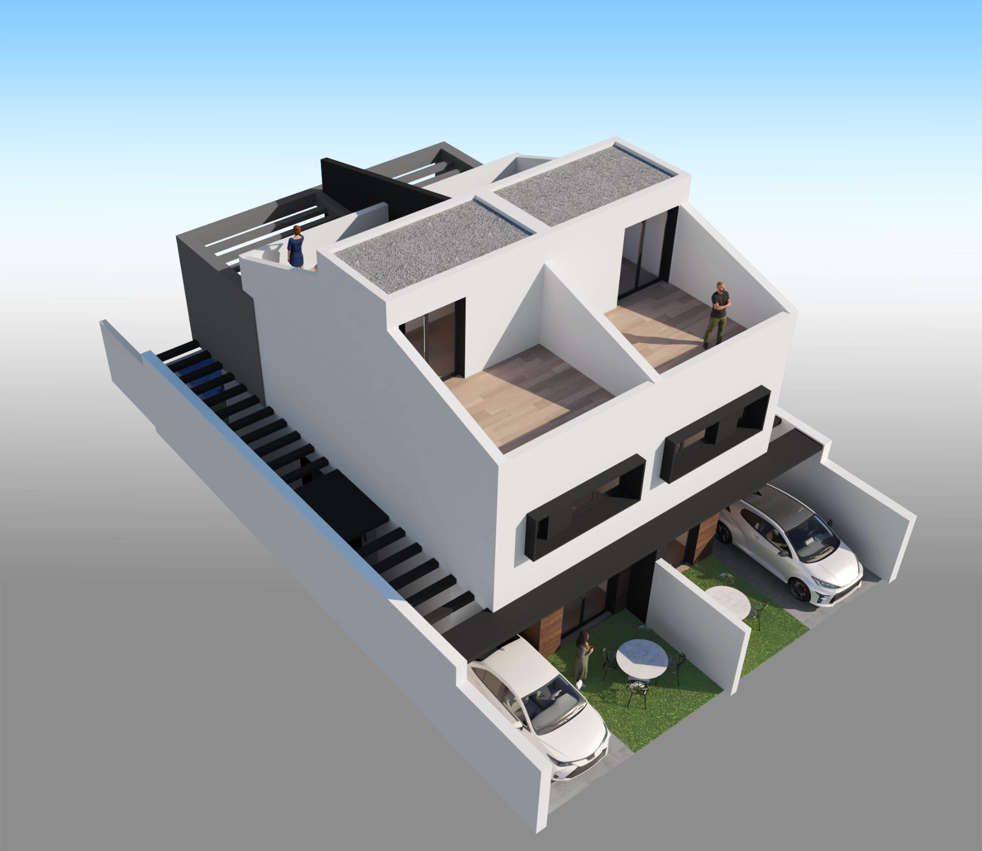 Modern semi-detached villas with private pool near the sea in santiago de la ribera