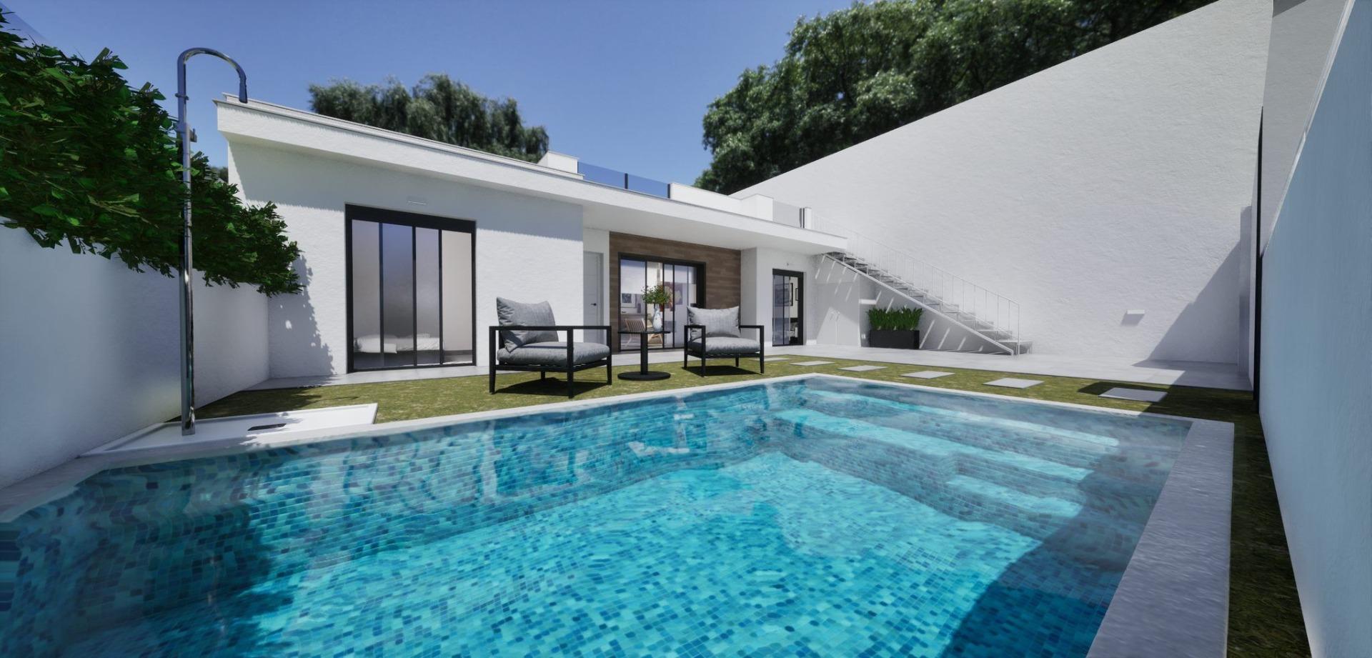 New build semidetached corner villas for sale in torre pacheco with private pool and solarium