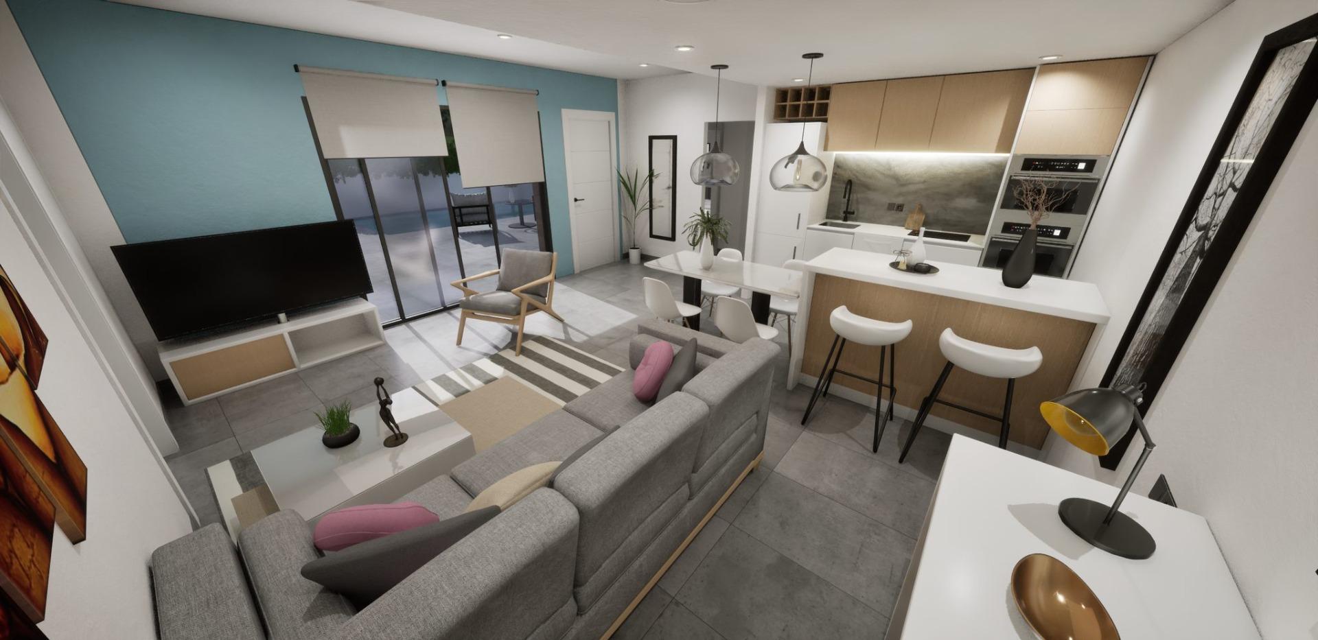 New build semidetached corner villas for sale in torre pacheco with private pool and solarium