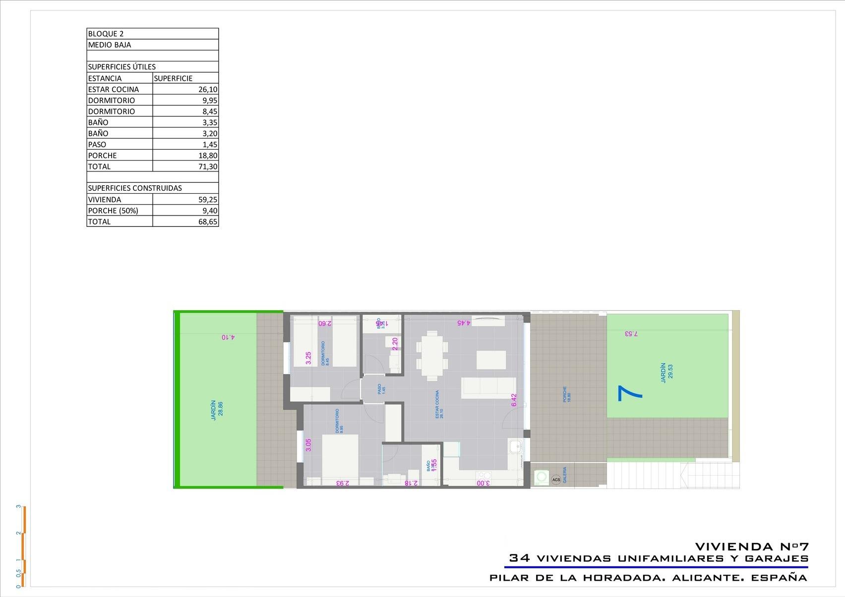 New build bungalows with garden or solarium near the beach in pilar de la horadada
