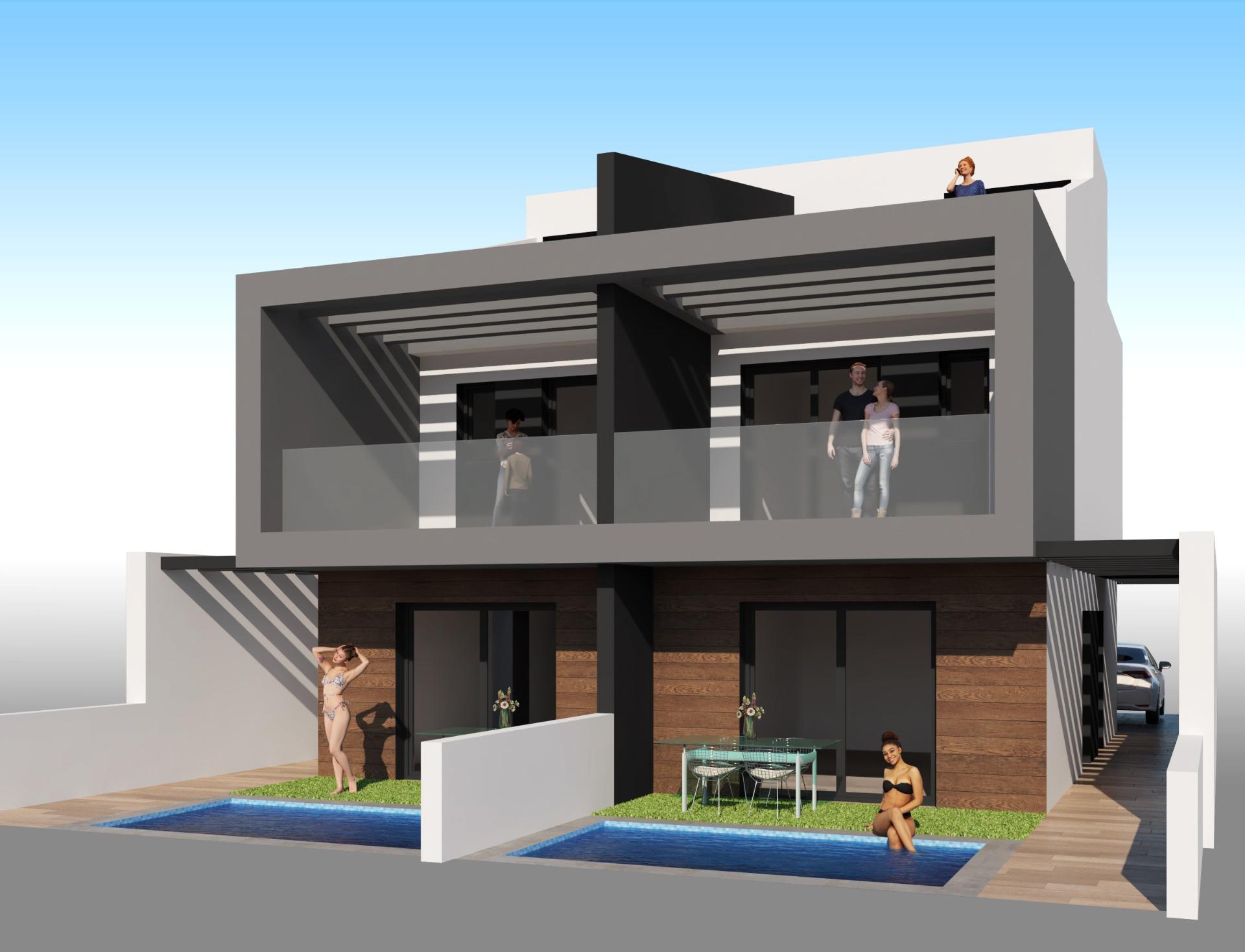 Modern semi-detached villas with private pool near the sea in santiago de la ribera