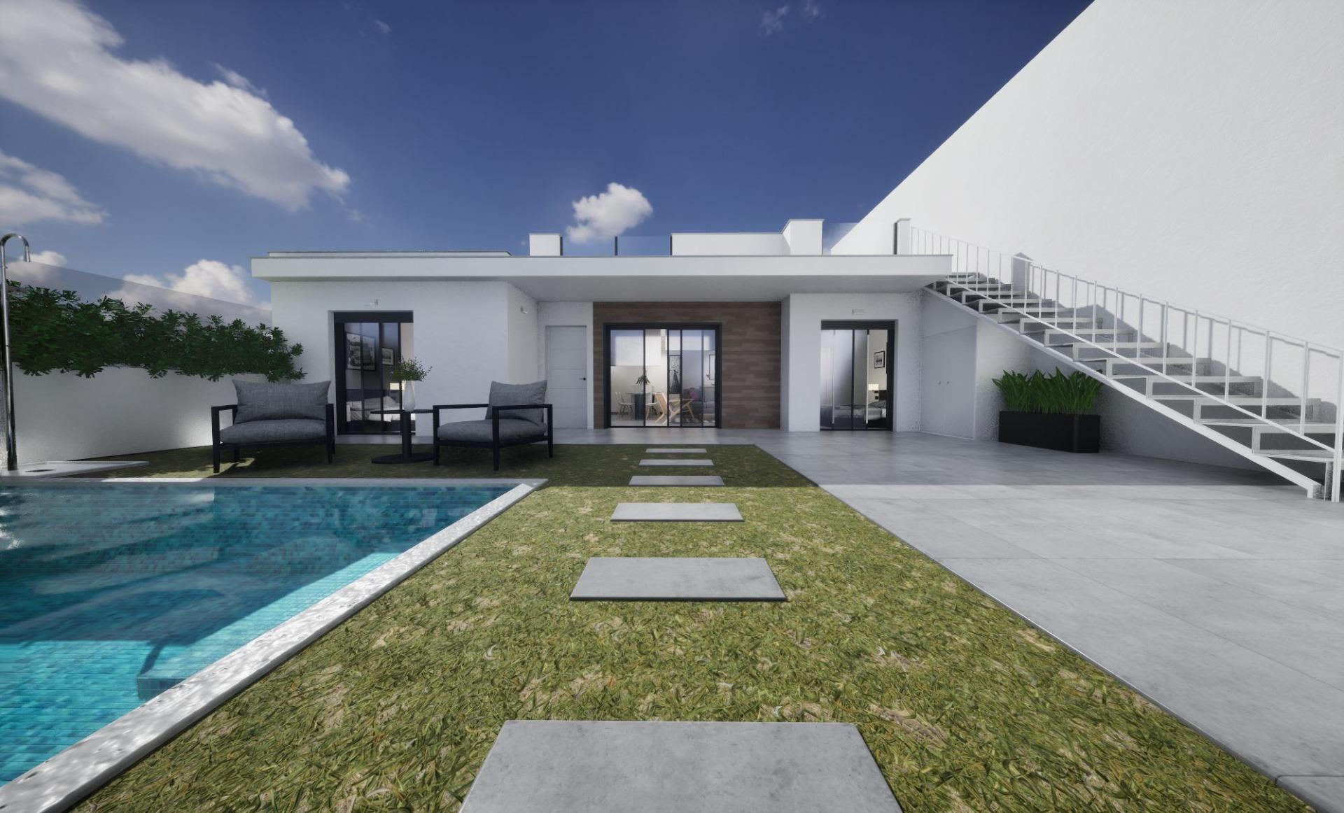 New build semidetached corner villas for sale in torre pacheco with private pool and solarium