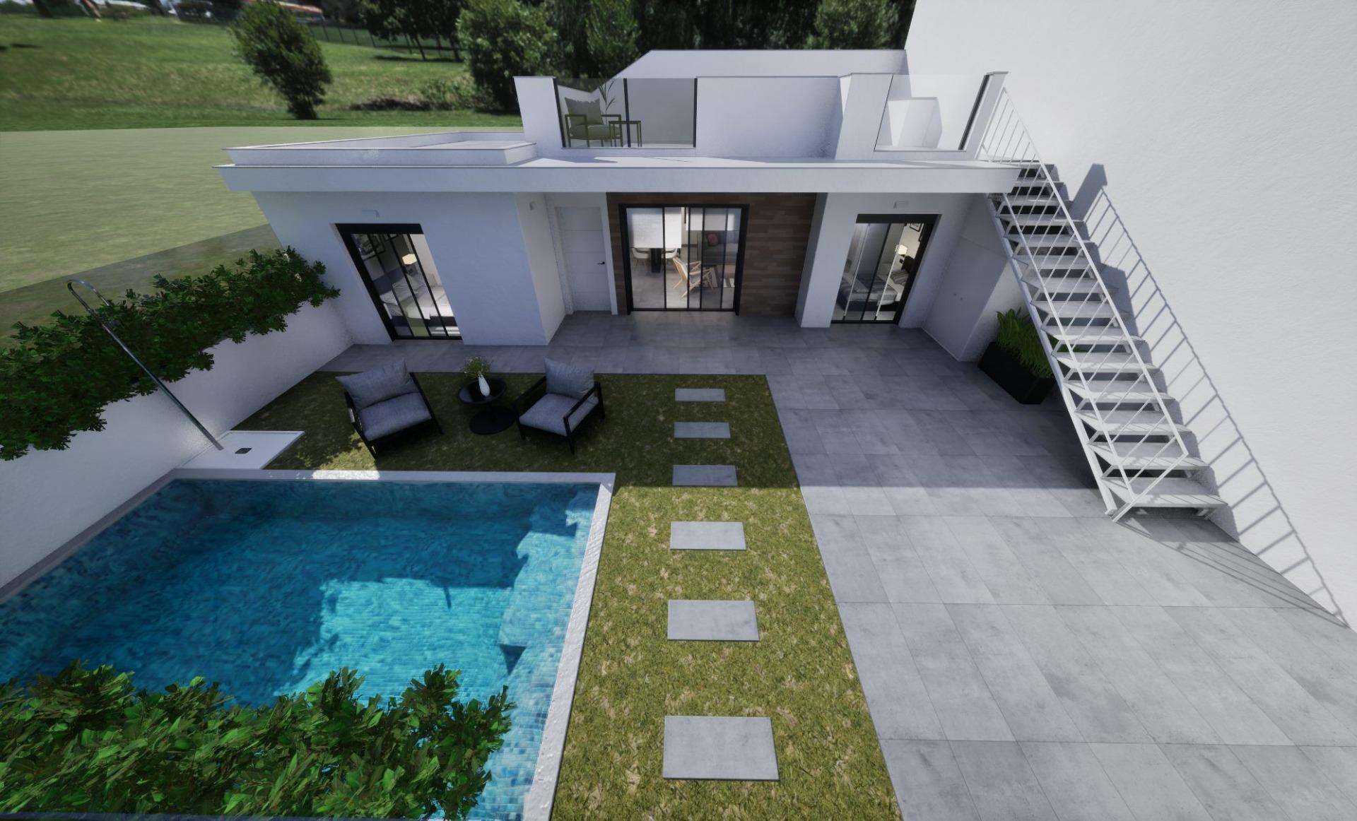 New build semidetached corner villas for sale in torre pacheco with private pool and solarium
