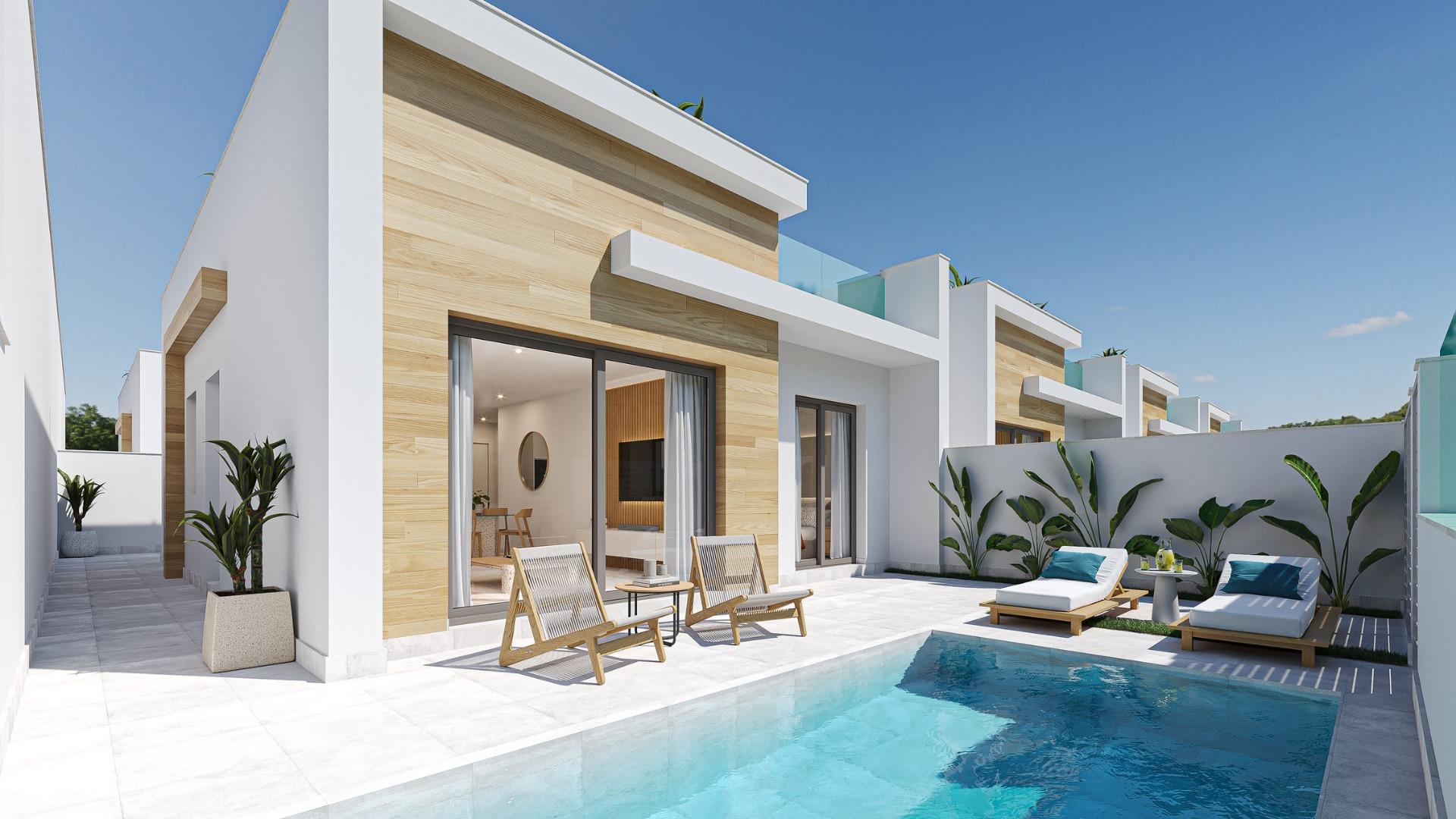 Modern one level villas with private pool and solarium in el jimenado murcia