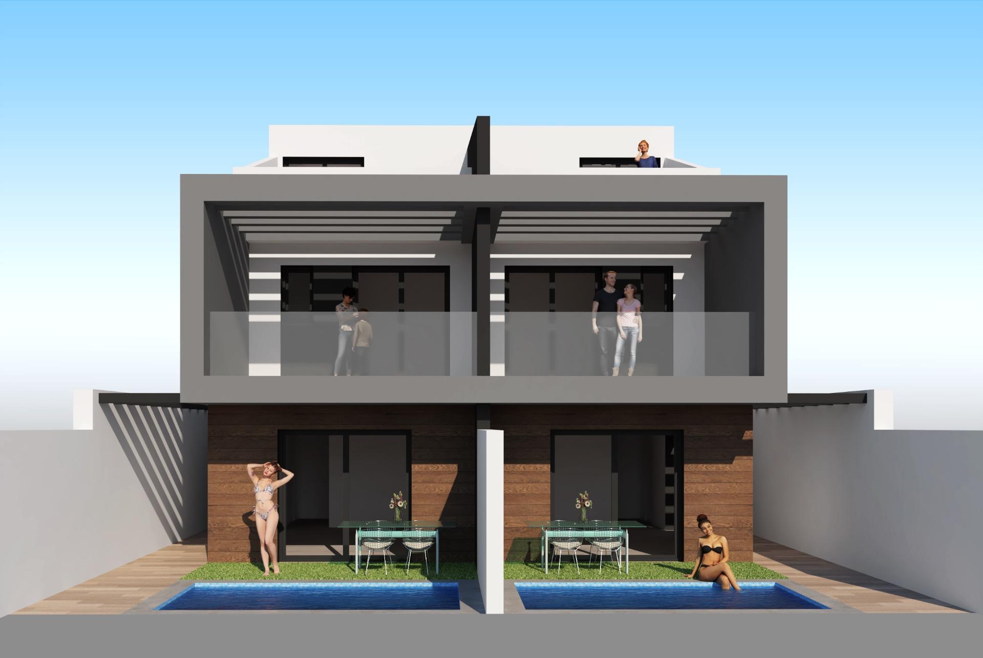Modern semi-detached villas with private pool near the sea in santiago de la ribera