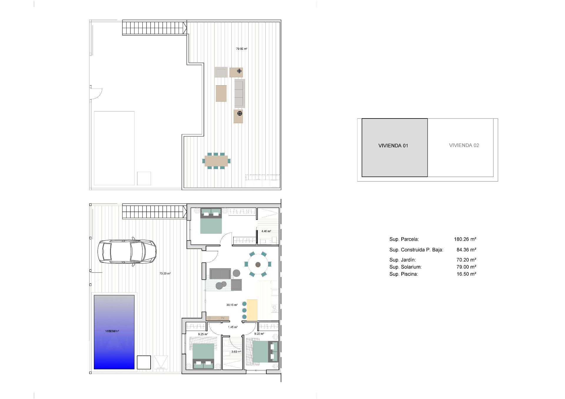 New build semidetached corner villas for sale in torre pacheco with private pool and solarium