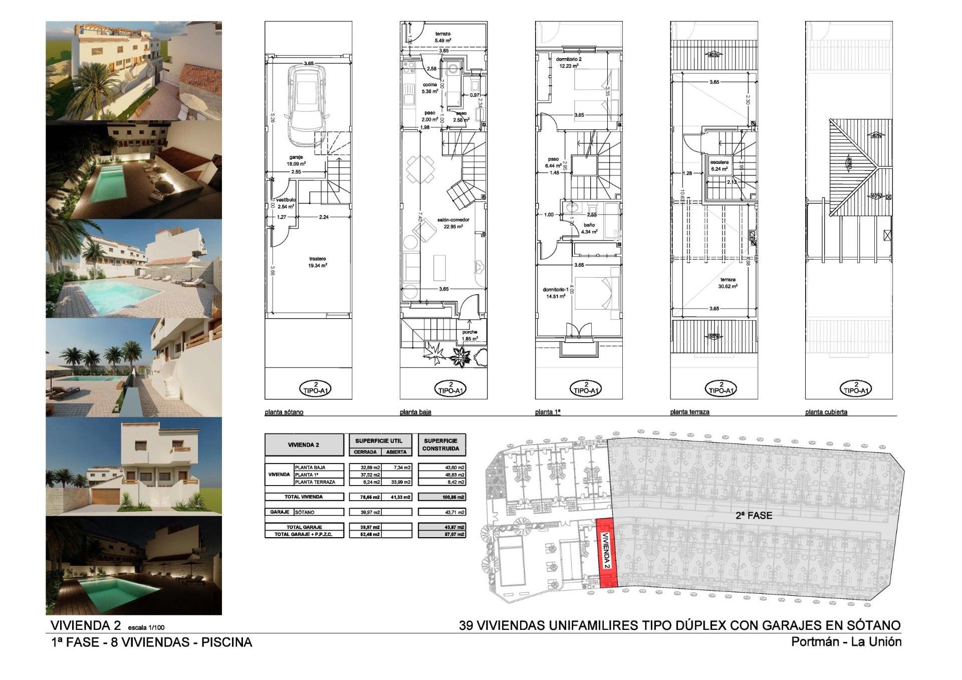 New build townhouses with sea views in portman murcia
