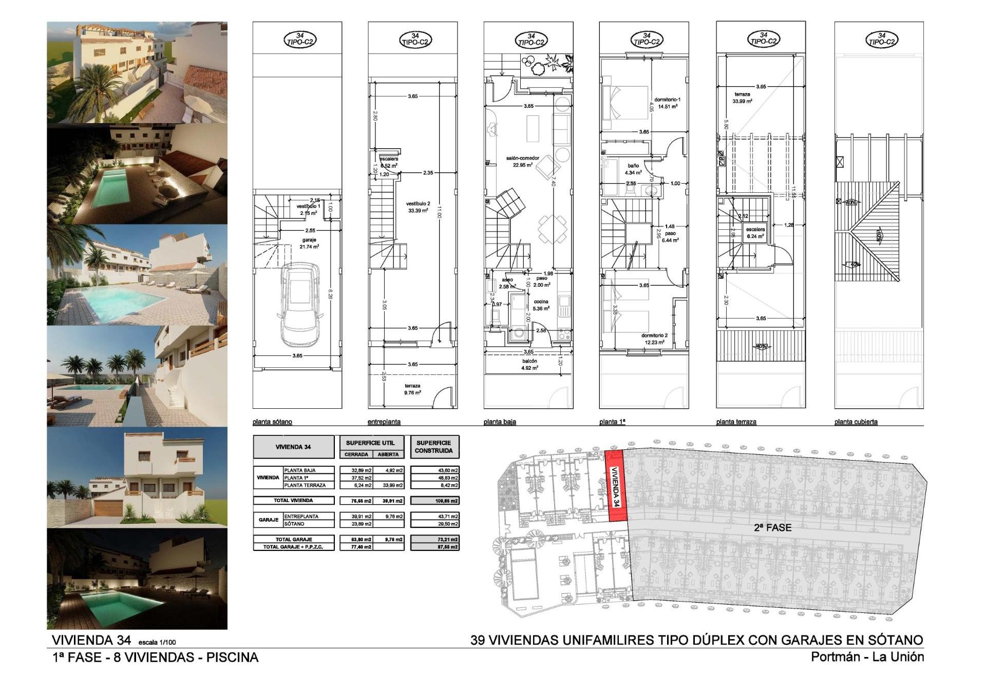 New build townhouses with sea views in portman murcia