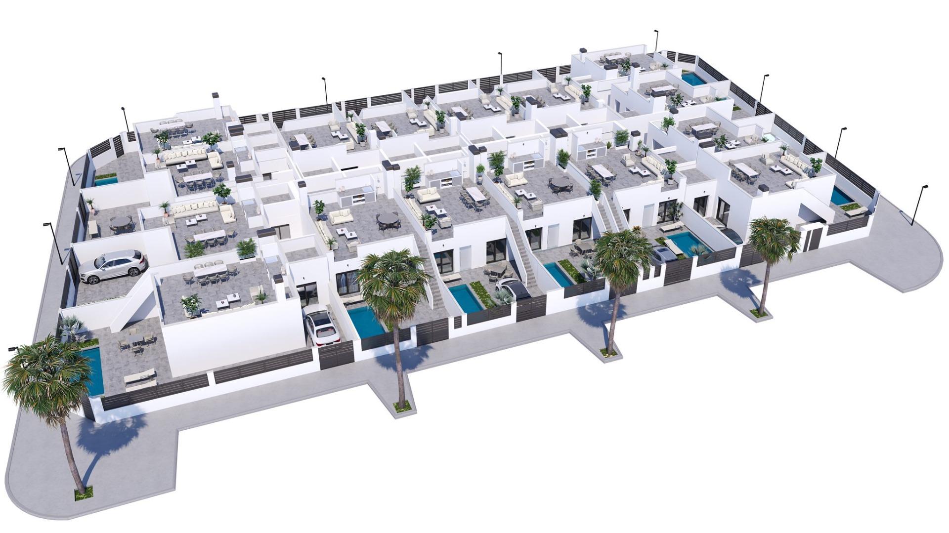 Modern, newly built semi-detached and terraced homes with private pools at el alba resort-torre pacheco